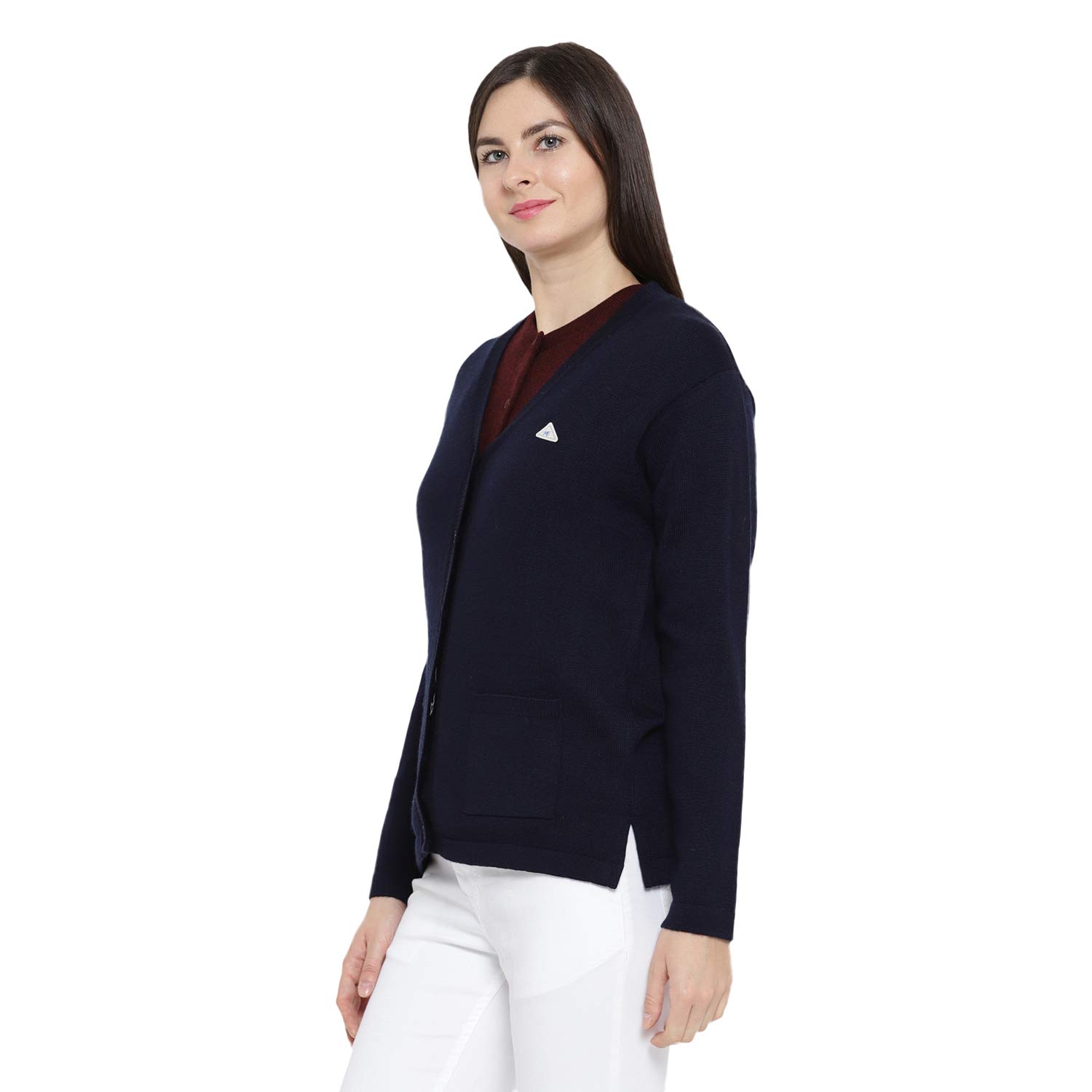 monte carlo navy solid pure wool v neck cardigan
