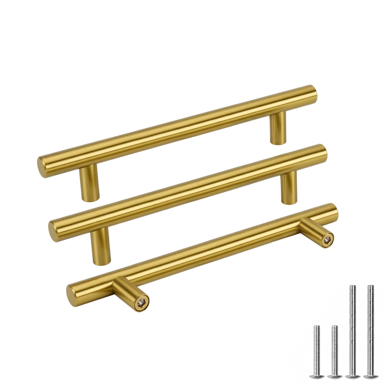 Goldenwarm 15Pcs Brushed Brass Kitchen Handles 128mm Hole Centers Gold Handles for Cabinets