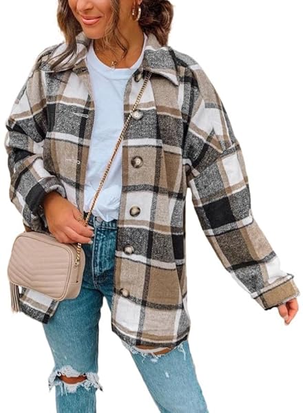 SHEWIN WOMENS PLAID FLANNEL SHACKET JACKET CASUAL LONG SLEEVE BUTTON UP SHIRTS COAT TOPS FALL CLOTHES FOR WOMEN 2024,US 4-6(S),YELLOW