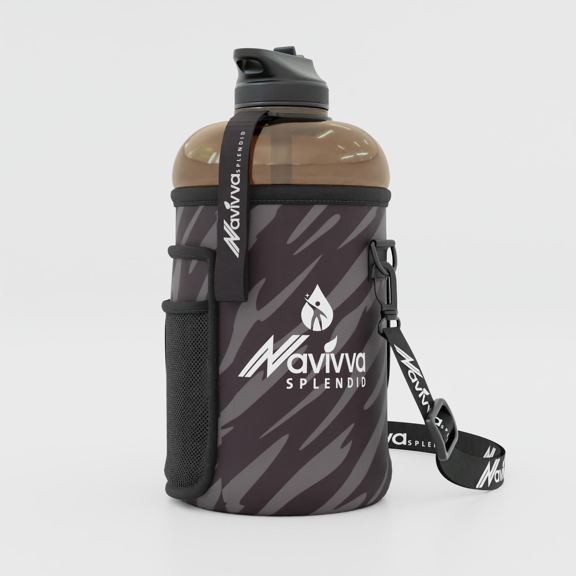 NNAVIVVA SPLENDID 2.2 Litre Large Reusable Gym Water Bottle with Straw Lid and Insulation Cover, Dishwasher Safe, BPA Free Tritan Plastic (Black in the Sleeve Cover)