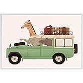 BIGAOYS Nursery Posters Cartoon Animal Cars Travel Wall Art, Cute Animals Print, Kids Room Decor, Unframed 12x16inch