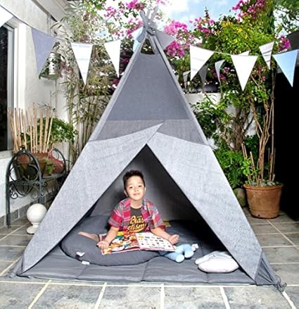 Belily-World Großes Spieltipi (Tipi) Spielzelt (Zelt) (Jeans Grau)