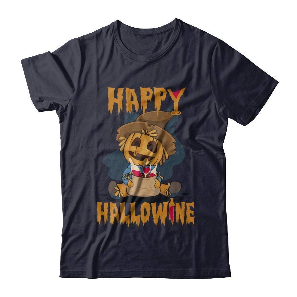  Halloween Happy Hallowine For Wine Straw Man Pumpkin Short Sleeve T Shirt