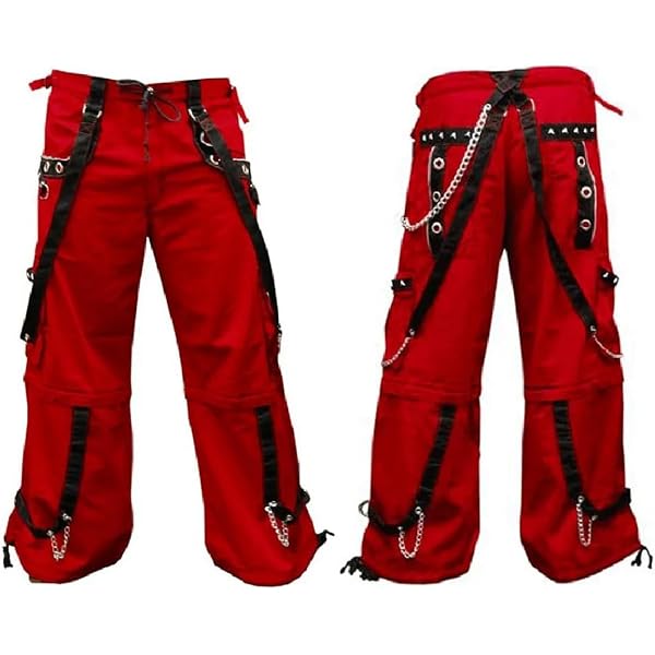 Prime Quality Gothic Men's Gothic Red Trouser Red Threads Black