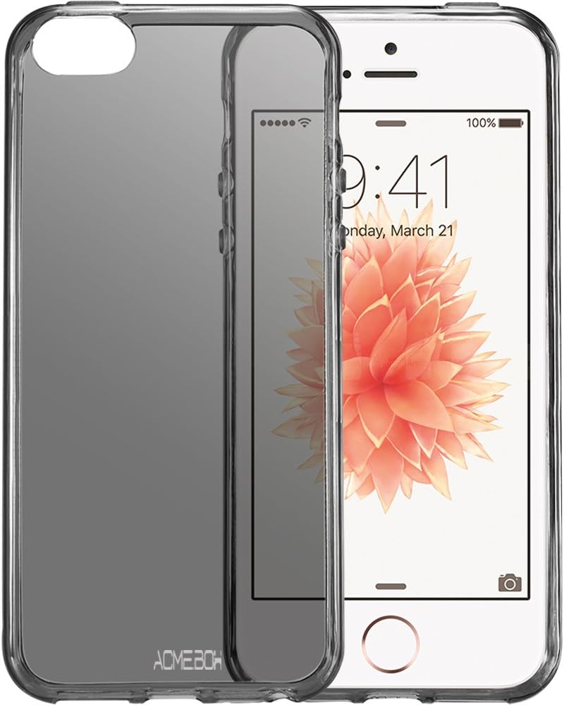 iPhone SE Case, iPhone 5 Case, Acme.Box [Slim Thin] Anti-Shock TPU Gel Rubber Thin Flexible Soft Bumper Silicone Protective Case Cover for Apple iPhone SE / 5 / 5S - Clear Black