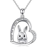 LONAGO Rabbit Necklace Sterling Silver Bunny Rabbit Heart Pendant Necklace Jewelry Gift for Women
