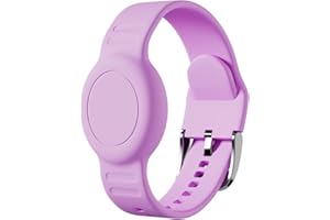 Foweroty for AirTag Bracelet for Kids, Waterproof Cute Print for Air tag Holder for Kids with Soft Silicone Full Coverage Anti-Lost Hidden for Airtag Wristband Accessories for Child, Light Purple