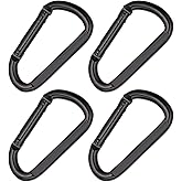 OWAYOTO 3 Inch Black Carabiner Heavy Duty Spring Snap Hook D Shape Steel Clip Link Buckle M8x80mm 4pcs