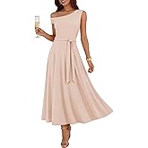 ZESICA Womens Summer One Shoulder Cocktail Maxi Dress 2026 Formal Sleeveless Flowy Wedding Guest Party Dresses with Belt