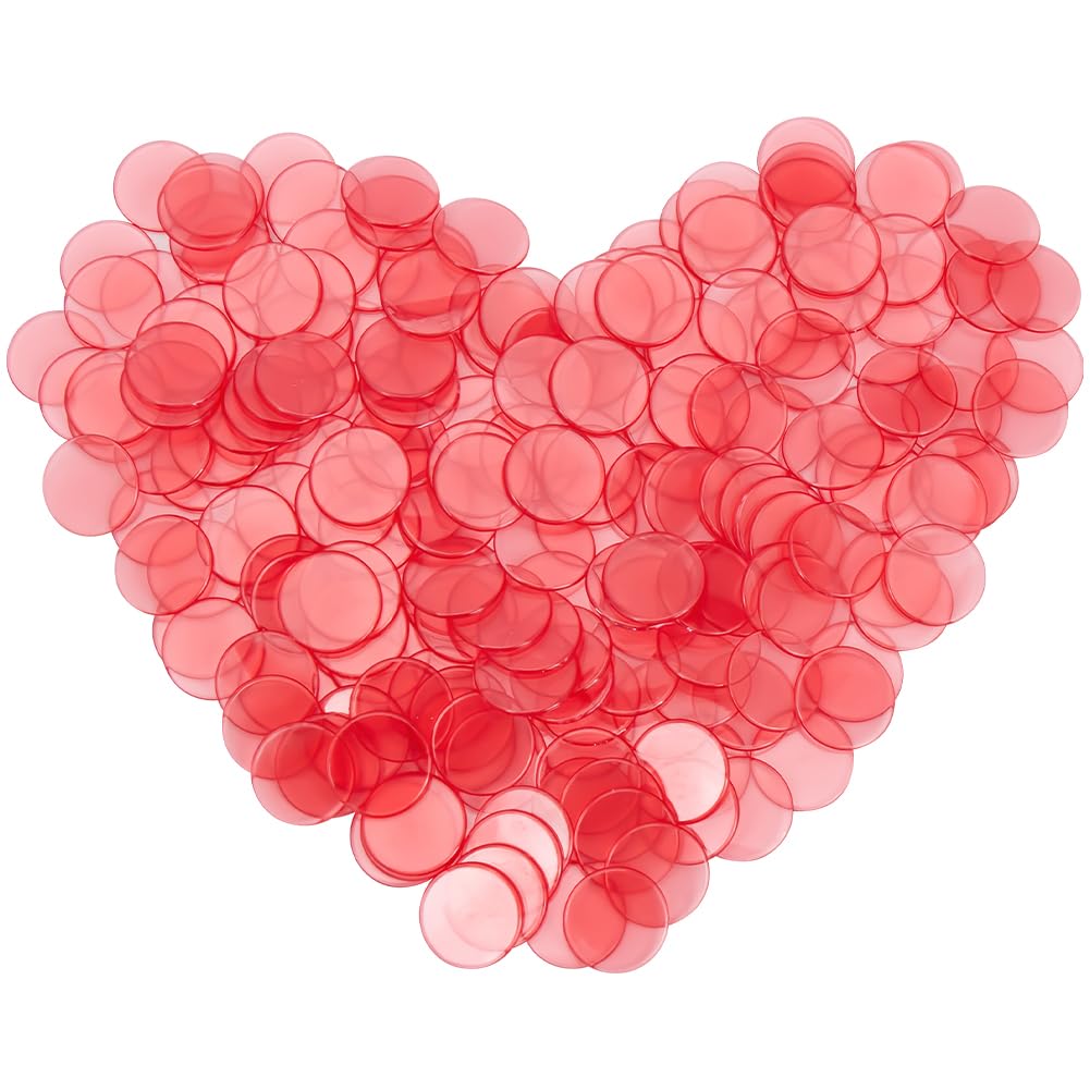 SOFPLATE 200Pcs Counting Chips Red Chip Markers Small Plastic 18.5mm Flat Round Transparent Clear Mosaic Tiles Large Group Counter Item Chip Marker for School Classroom Math Counters Family Activities