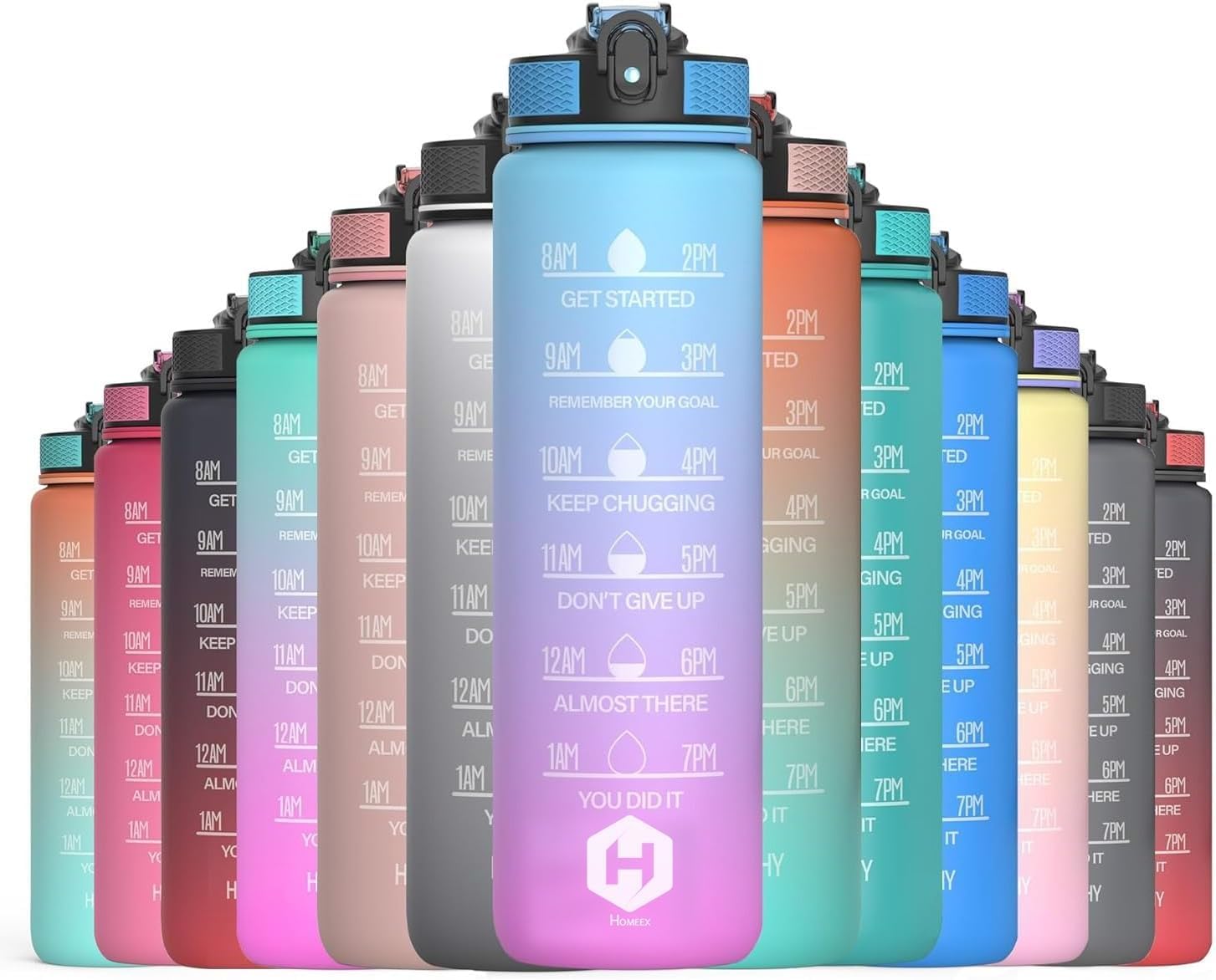 R4Retails 1 Litre Motivational Fitness Sport Water Bottles with Straw & Time Maker, Leak-proof, BPA-free Plastic Drink Bottle 1l Design for Girls, Boy Running,cycling (Pink Blue)