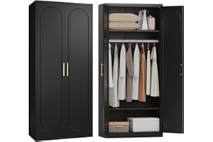 Polup Metal Armoire Wardrobe Closet with Doors and Shelves, 71" Tall Wardrobe Closet with Hanging Rod, Freestanding Clothes Cabinets, Large Wardrobes for Bedroom, Home Office, Employee, Black