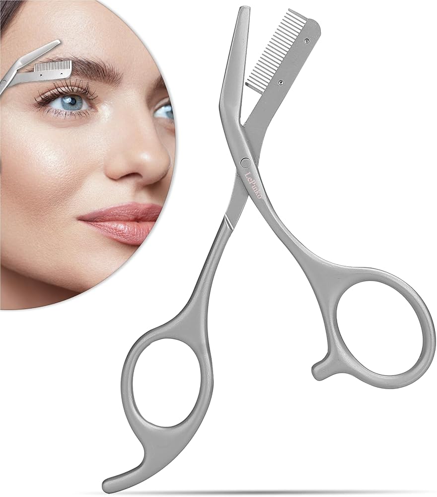 Eyebrow Trimming Scissors with Combs, Stainless Steel Gray | Eyebrow Trimmers, Gifts for Men Women, Stocking Stuffers