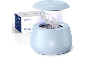 CLELIFOVE Ultrasonic Retainer Cleaner Machine 48kHz Denture and Aligner Cleaning Pod for Mouth Guards Night Guards Dental Trays Braces Toothbrushes Jewelry with 200ML Capacity (Blue)