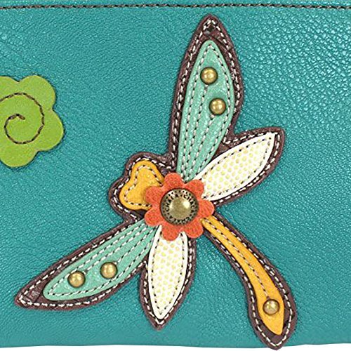 Chala Mini Crossbody Handbag, Multi Zipper, Pu Leather, Small Shoulder Purse Adjustable Strap - Dragonfly - Turquoise
