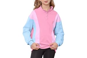 LIFAky Girls Sweatshirts Color Block Button up Pullover Tops Girls School Uniform Long Sleeve Sweatshirt Fall Outfits 7-14Y