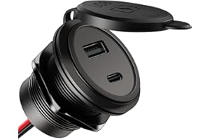 Acegoo 12V USB Outlet 30W PD Type-C & 18W QC3.0 Aluminum Car Charger Waterproof Dual Port Fast Charging Socket Cigarette Lighter Replacement Accessories for RV Camper Trailer Truck Boat Golf (1 PCS)