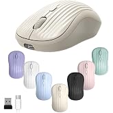 ONE-UP Wireless Mouse, 2.4G + Bluetooth, Rechargeable Battery, 4-Key, DPI: 800/1200/1600, Silent, Type-C, USB Nano Receiver, Ergonomic, Portable, for Laptop, Chromebook, PC, Mac, Windows (Beige)