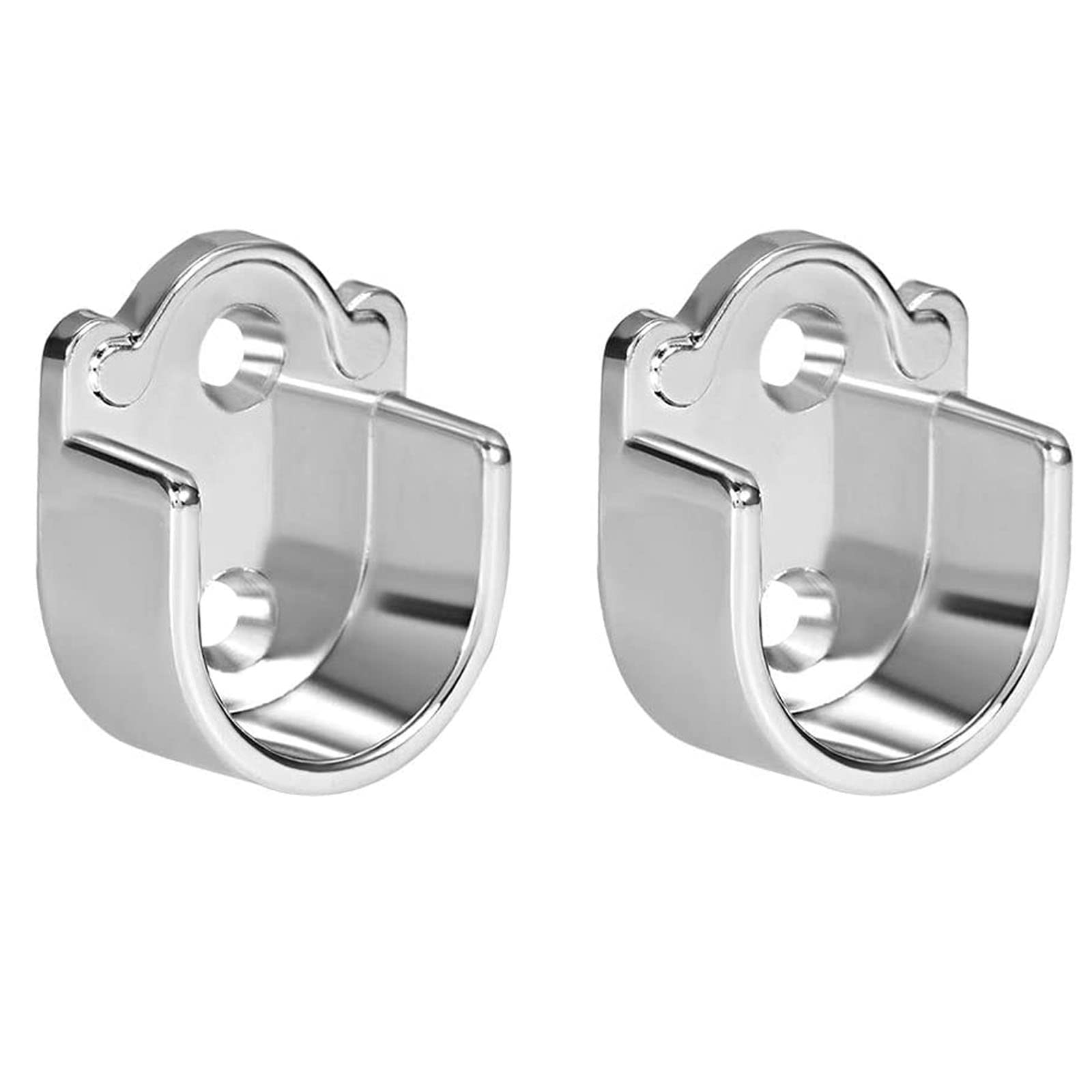 TA-VIGOR 2Pcs Wardrobe Closet Rod Bracket, U Shaped Zinc Alloy Shower Curtain Rod Pole End Supports Sockets Flange Holder Fit Rod Dia 25mm