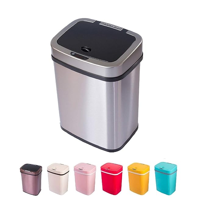 Sensor Mülleimer 12 Liter Automatik Abfalleimer bunt Push Kücheneimer umweltfreundlich Küche Bad Wohnzimmer (12 L, Edelstahl)