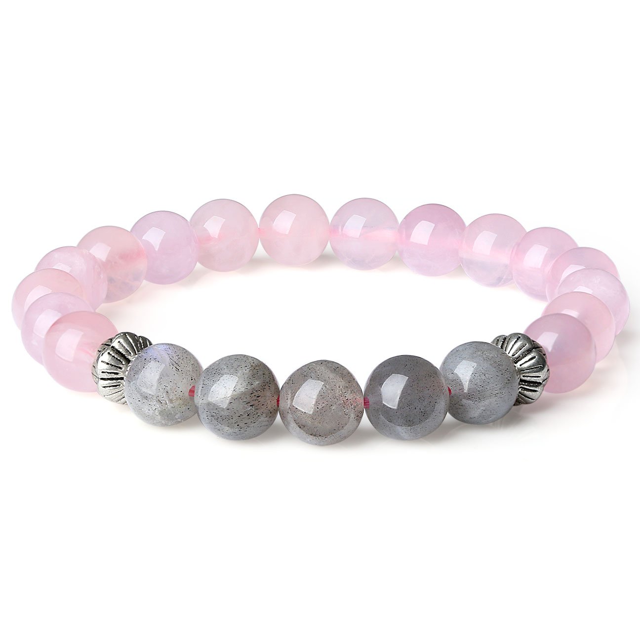 coai Women's Beaded Bracelet Crystal Bracelet for Women Labradorite Rose Quartz Bracelet M