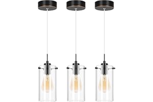 OOOLED Pendant Light Fixtures with Black Farmhouse Chandelier Clear Glass Cylinder, 6W 810LM 2700K Island Lights for Kitchen, Pendant Lights Kitchen Island Decor, 3 Pack