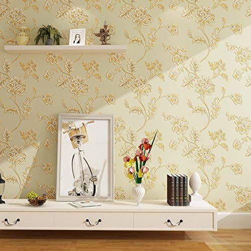 4D garden wind three-dimensional relief flower decals thick non-woven wallpaper bedroom living room put the background wallpaper , yellow