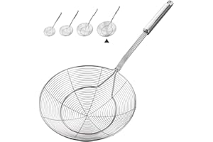 YFWOOD 7.9Inch Spider Strainer Skimmers, Reinforced Double Coil Wire Skimmer with Large Handle Solid Stainless Steel Strainer