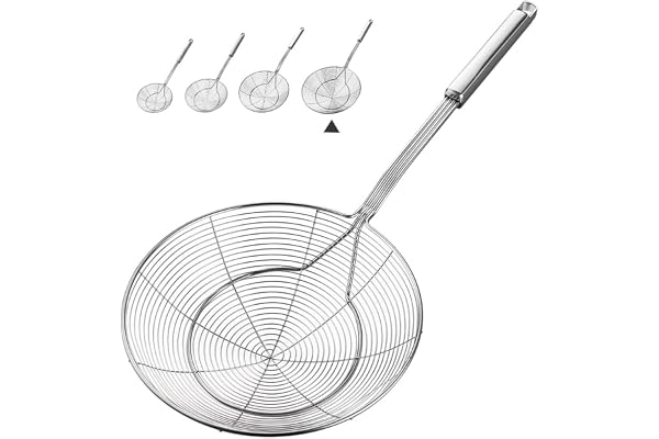 YFWOOD 7.9Inch Spider Strainer Skimmers, Reinforced Double Coil Wire Skimmer with Large Handle Solid Stainless Steel Strainer