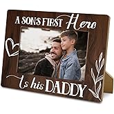 Yxadu Daddy and Son Wooden Picture Frame Gift for Father New Baby Dad, a Son's First Hero Wood Photo Frame Gifts for Father's Day Birthday Christmas, Display on Tabletop, Desk 4x6 Inch Photo
