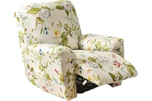 KRFOONN Recliner Slipcovers Stretch Printed Sofa Cover 4-Piece Lazy Boy Chair Covers Furniture Protector Leather Recliner Chair Cover with Side Pocket for Rocking Recliner, A42