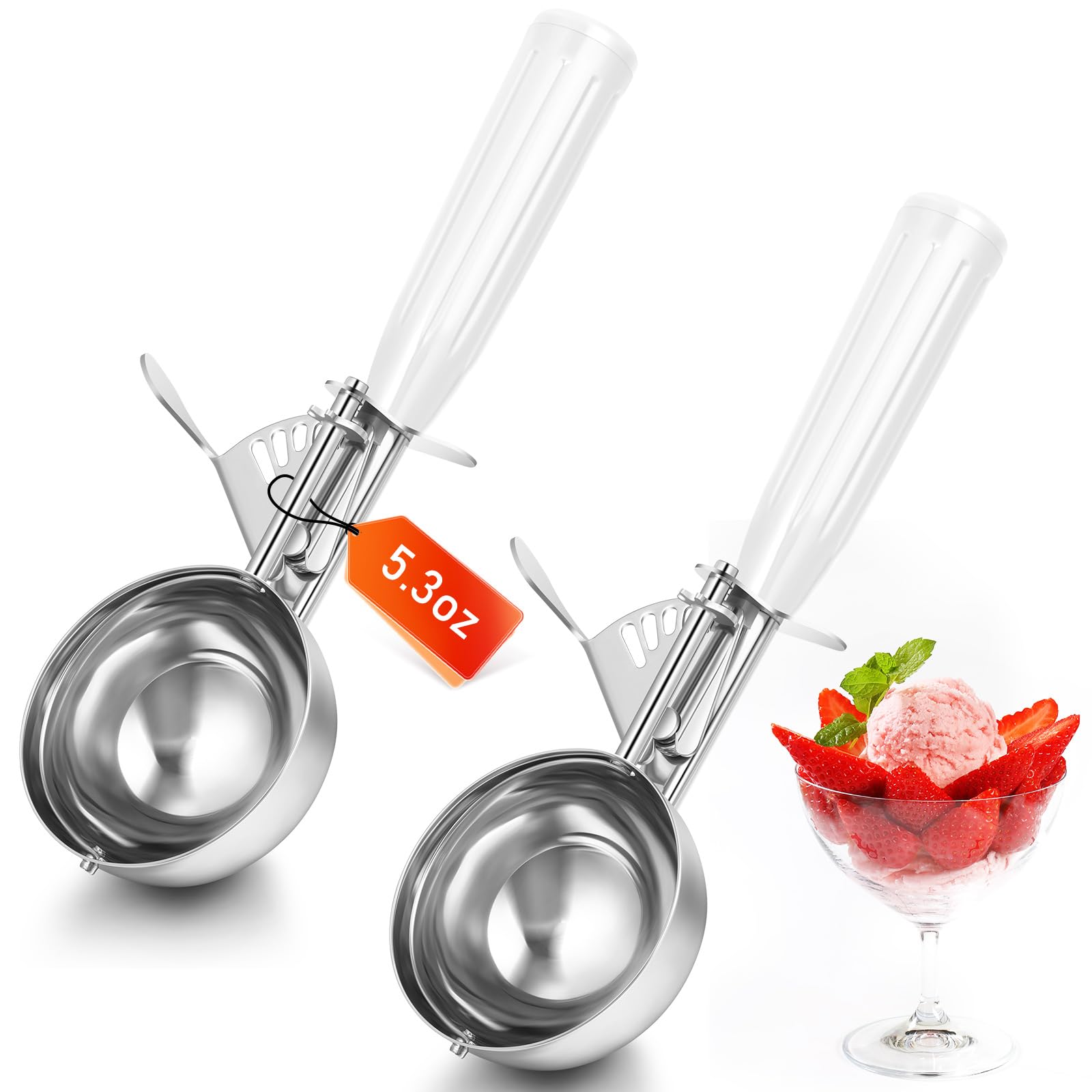 Photo 1 of Reallnaive 2 Pcs Release Cookie Scoops Ice Cream Scooper with Trigger Release Portion Scoop Stainless Steel for Portion Control, Baking Food, Cookie Dough, Cupcake Batter (5.3 oz,White)