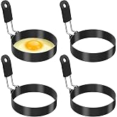 NileHome 3.5" Nonstick Egg Rings Set of 4,Black | BPA-free,Dishwasher safe,Foldable Handle,Perfect Food Shaping,Ideal for Making Hamburgers,Fried Eggs,English Muffins