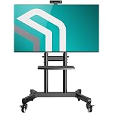 ONKRON Mobile TV Stand 50-90 Inch, up to 198.4 lbs, max VESA 800x600, Black | TV rolling cart height adjustable 47.9-66.1", tilt, AV &amp; webcam shelves, wheels, cable channels; for home, office &amp; classroom