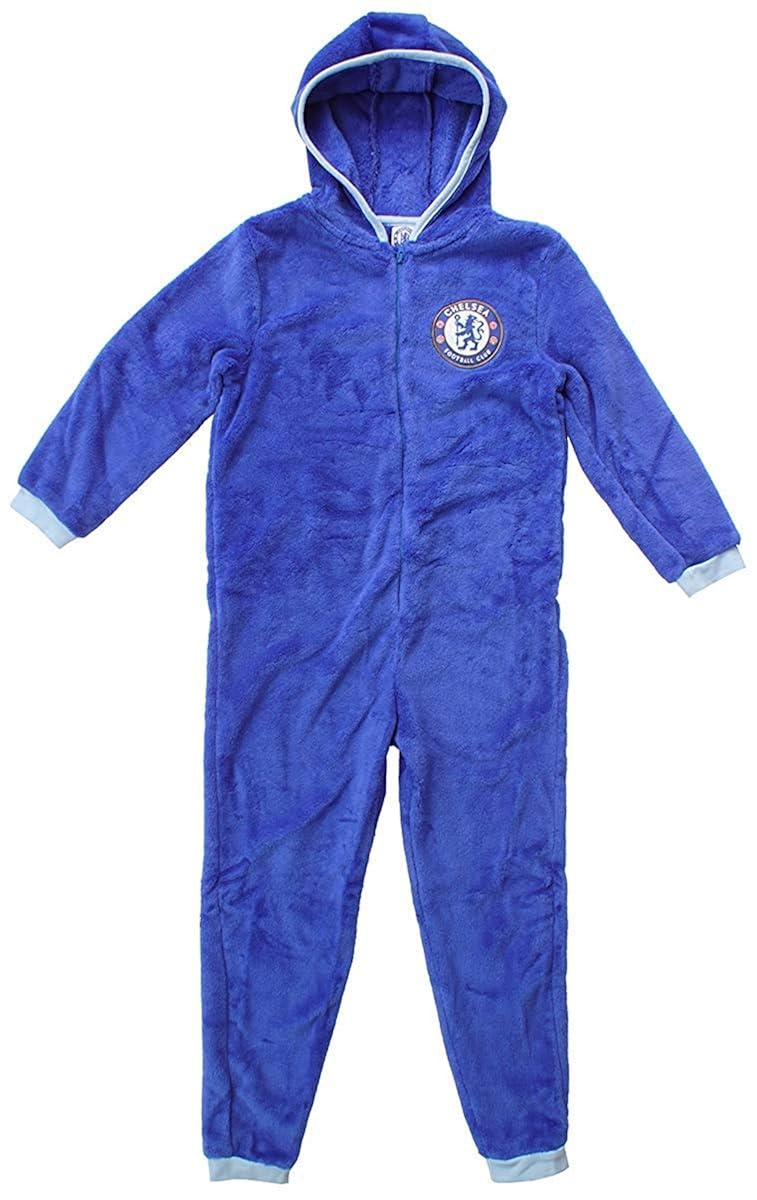 Boys Official Chelsea CFC Hooded Fleece Zipper Sleepsuit Romper Onesie