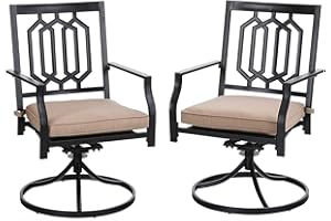 PHI VILLA Outdoor Metal Swivel Chairs Set of 2 Patio Dining Rocker Chair with Cushion Furniture Set for Garden Backyard Bistro, Black
