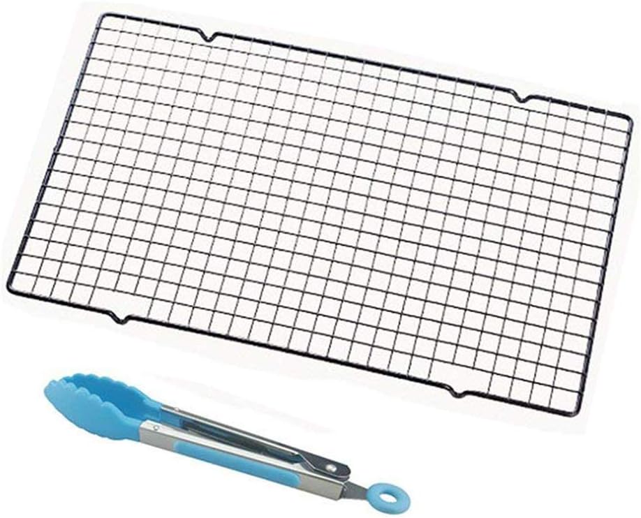 Cooling Rack 10" X 16" Stainless Steel Cake Baking Rack with Silicone Kitchen Tongs for Cookies Cakes Breads Pies