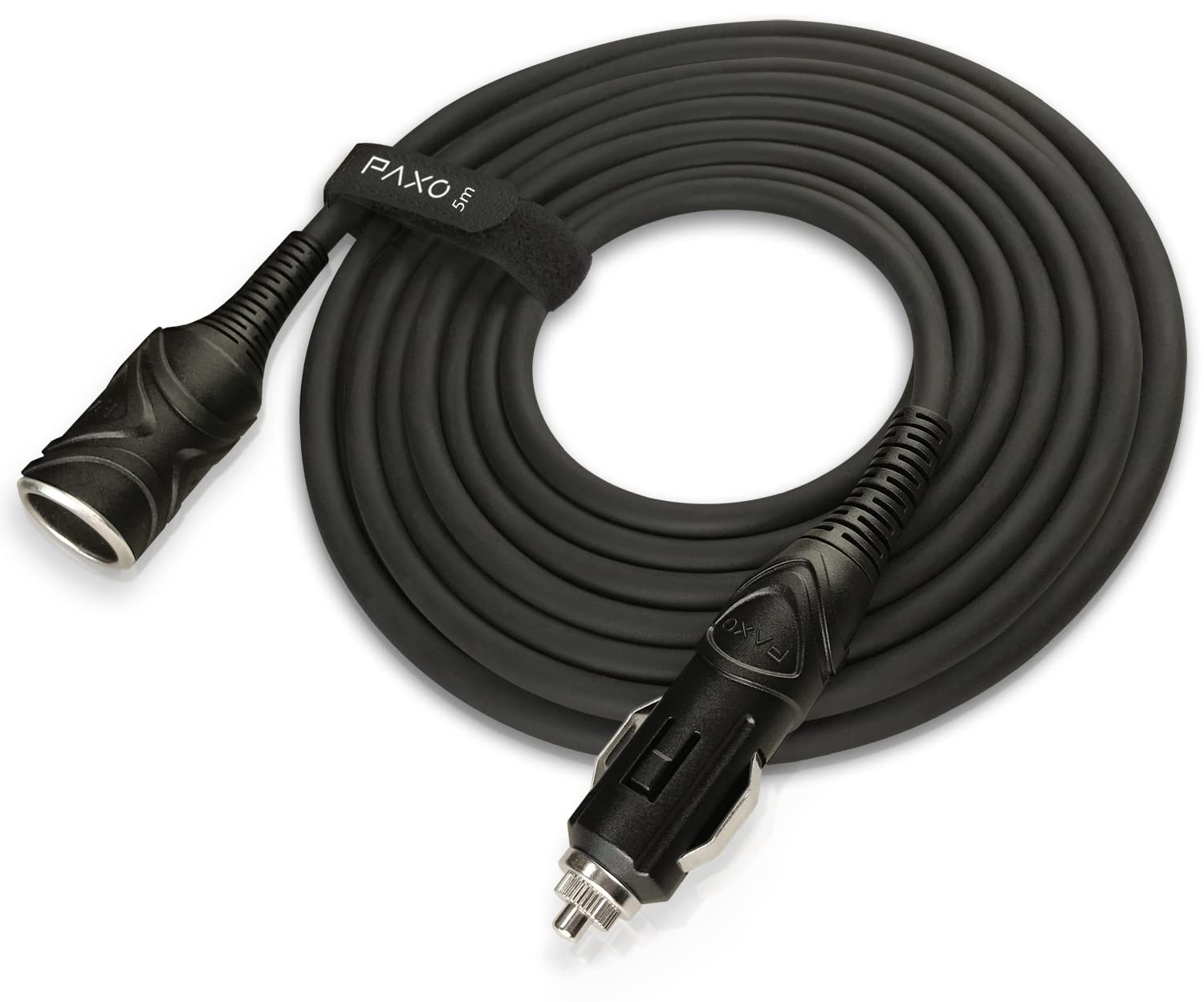 5m KFZ extension cable 12V, extension, 15A fuse, solid rubber cable with plug and socket, hook and loop strap, for cigarette lighter socket