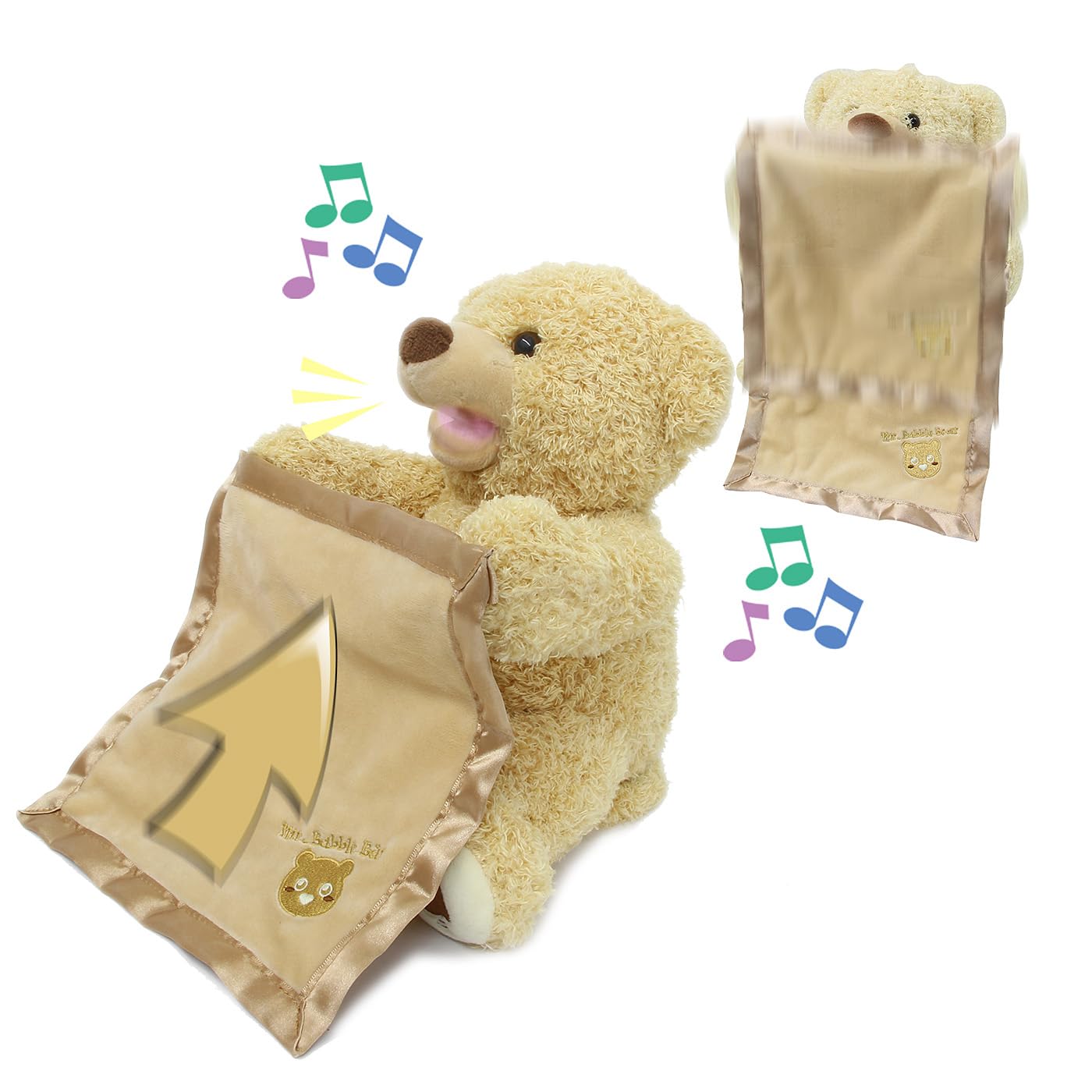 JAMARA 460480 Bear - Mr Babble - Raises and lowers arms with blanket, hide-and-seek play, talks and moves the mouth, fluffy blanket for pleasantly soft tactile sensation, soft fur
