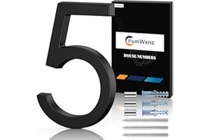 FumWens 6 Inch Floating House Numbers for Outside, Modern Black Zinc Alloy Address Signs with Nail Kits, 911 Visibility Signage