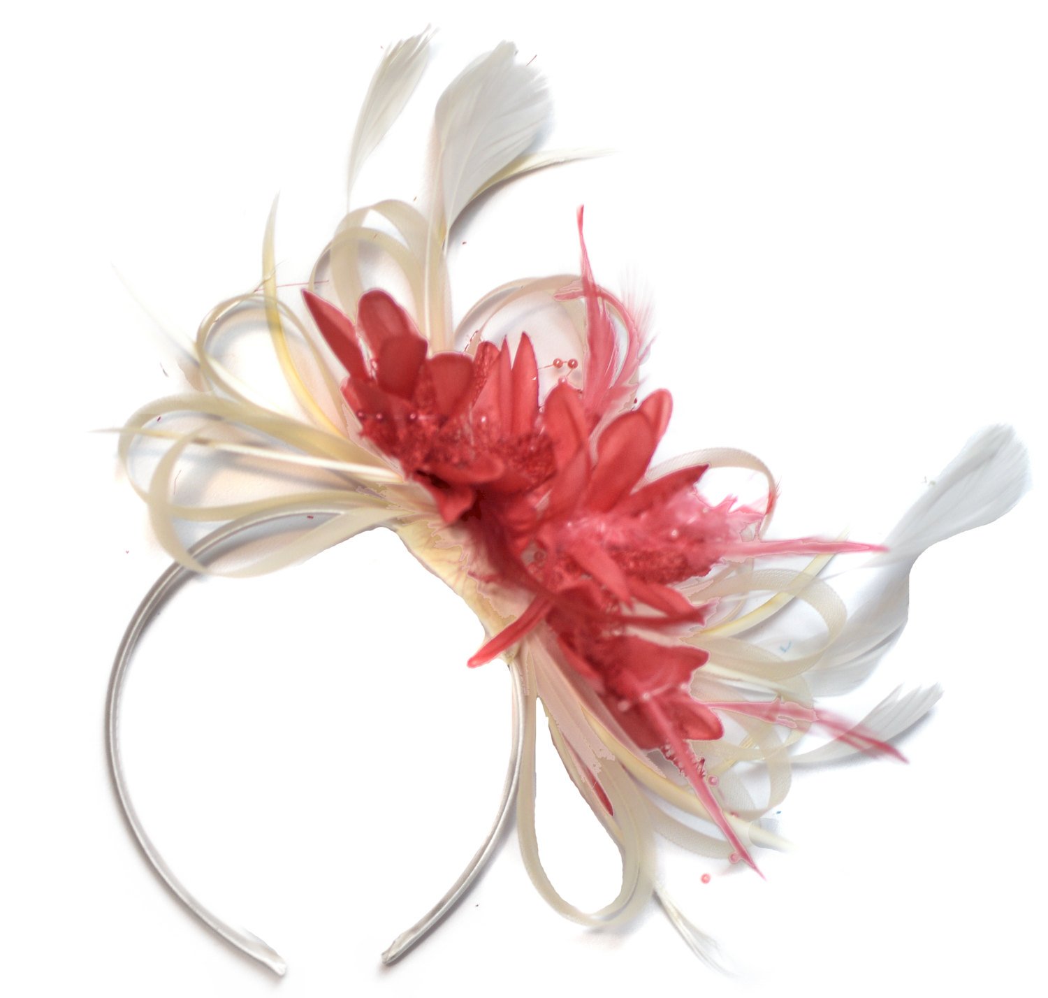 Cream and Coral Pink Fascinator on Headband Wedding Ascot Races Derby