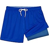BRISIRA Mens Swim Trunks 5" Textured Ribbed & Leopard Bathing Suit Compression Liner Board Shorts Beach Swimsuit Quick Dry