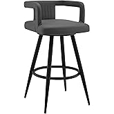 armen LIVING Gabriele 30" Gray Faux Leather and Black Metal Swivel Bar Stool