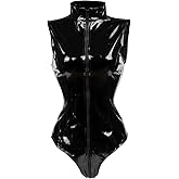 bslingerie Sexy Wet Look PVC Zip Up Clubwear Bodysuit Teddy