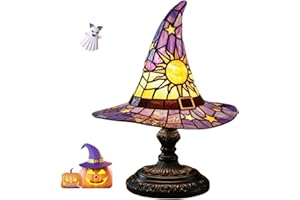 Quzimo Witch Hat Lamp, Handmade Gothic Stained Glass Night Light for Bedroom, Halloween Party Decor, Mystical Wizard Hat Shape for Wiccans & Home Altar, Purple Witchcraft Theme Gift (Purple-18cm)
