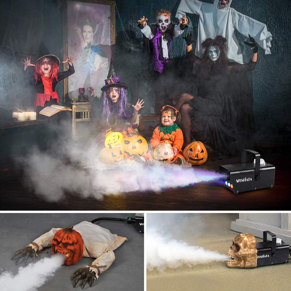 Halloween Fog Machine - MOSFiATA 500W Professional Multi-color Smoke Machine with 3 LED Lights ON/OFF and Wireless Remote Control, 2000 CFM Huge Fog for Holidays Parties Weddings Stages etc.