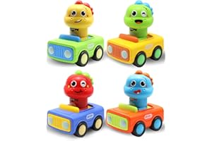 Pbooo Press and Go Car Toys for Toddlers 1-3, Baby Baby Push Go Animal Racing Cars for 1 2 Year Old Boy, Infant Play Race Vehicle Set, Ideal Christmas and Birthday Gift for 1-2 Year Old Kids
