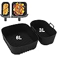 2 Pack Silicone Air Fryer Liners Square - Reusable Airfryer Basket - Easy to Clean Air Fryers Pot for Philips Dual Basket Air