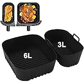 2 Pack Silicone Air Fryer Liners Square - Reusable Airfryer Basket - Easy to Clean Air Fryers Pot for Philips Dual Basket Air