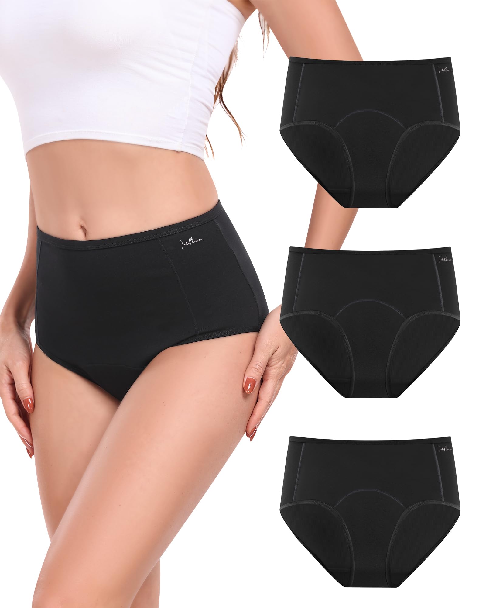 Photo 1 of Incontinence Underwear for Women Cotton High Absorbency Leakproof Panties with High Waist, Washable Reusable Protective Briefs for Bladder Control Ever Dry Plus Size - 3 Black, X-Large